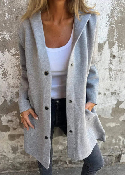 Casual Grey Hooded Button Pockets Cotton Coat Fall QY025 BB-ZS-WM-CTS241002