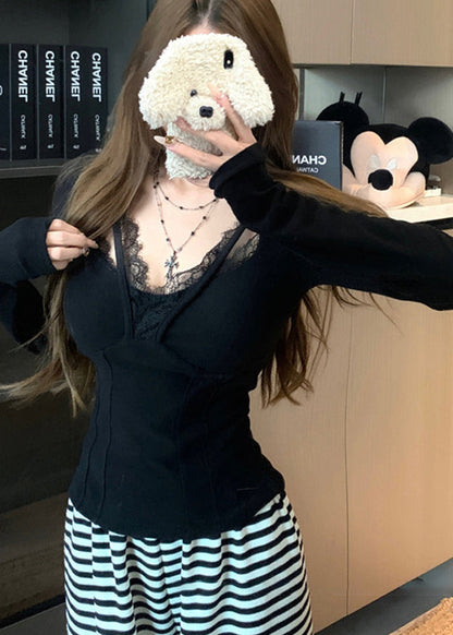 Casual Grey Patchwork Lace Halter Tops Spring YF024 ABC