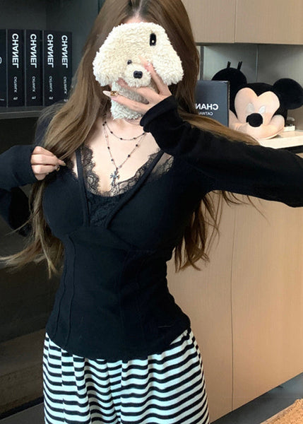 Casual Grey Patchwork Lace Halter Tops Spring YF024 ABC