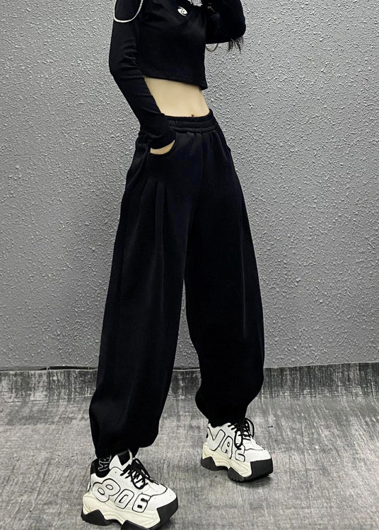 Casual Grey Pockets Elastic Waist Cotton Beam Pants Fall RI014 ABC
