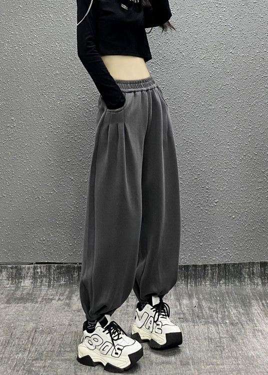 Casual Grey Pockets Elastic Waist Cotton Beam Pants Fall RI014 ABC