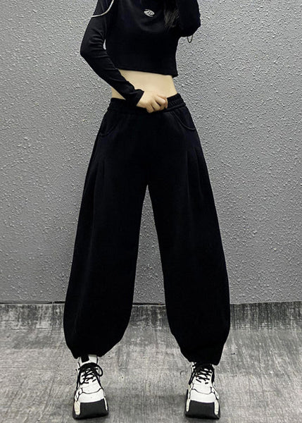 Casual Grey Pockets Elastic Waist Cotton Beam Pants Fall RI014 ABC