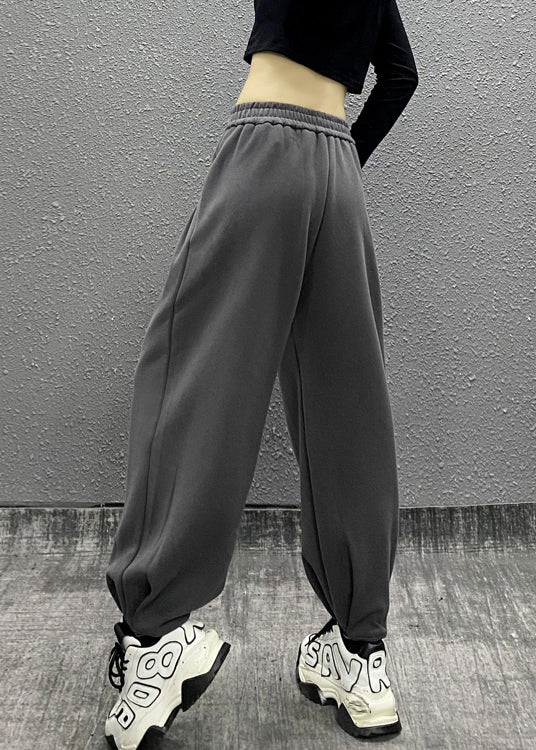 Casual Grey Pockets Elastic Waist Cotton Beam Pants Fall RI014 ABC