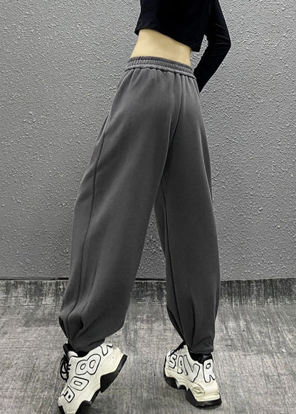Casual Grey Pockets Elastic Waist Cotton Beam Pants Fall RI014 ABC