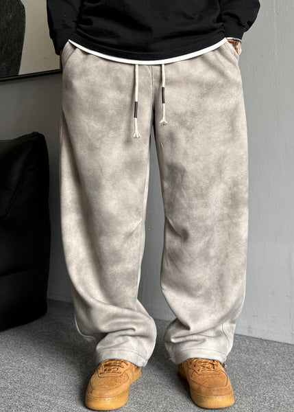 Casual Grey Pockets Elastic Waist Warm Fleece Men Pants Spring RM035 ABC