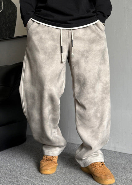 Casual Grey Pockets Elastic Waist Warm Fleece Men Pants Spring RM035 ABC
