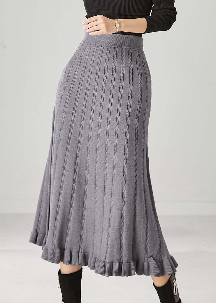 Casual Grey Ruffled Exra Large Hem Knit Skirts Spring YU1045 Ada Fashion