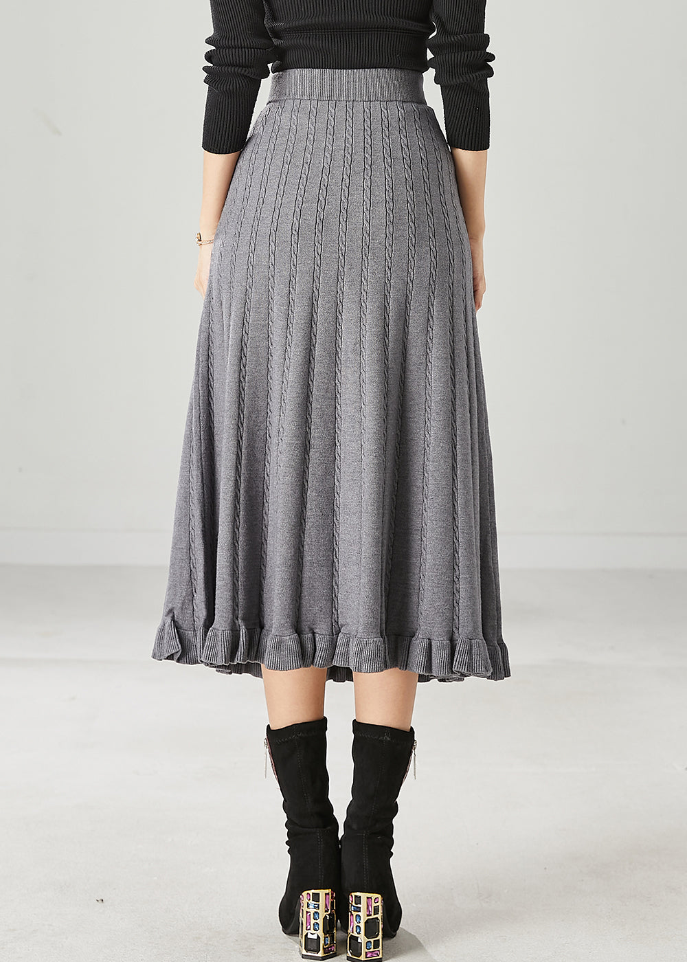 Casual Grey Ruffled Exra Large Hem Knit Skirts Spring YU1045 Ada Fashion