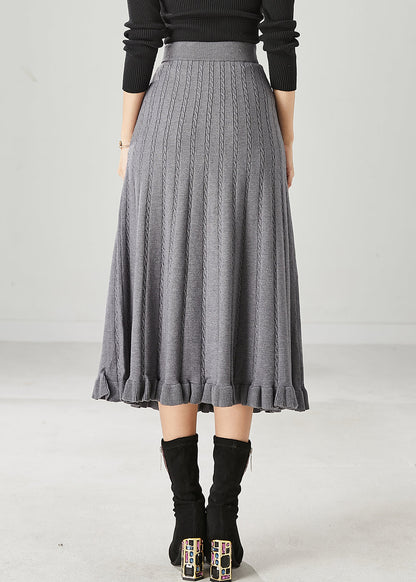 Casual Grey Ruffled Exra Large Hem Knit Skirts Spring YU1045 Ada Fashion