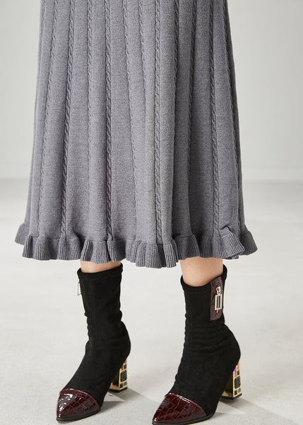 Casual Grey Ruffled Exra Large Hem Knit Skirts Spring YU1045 Ada Fashion