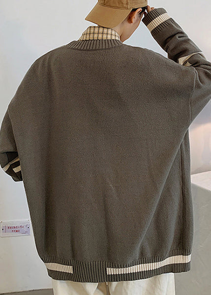 Cardigans Mens Spring Casual Pockets Knit Grey Striped FashionChic