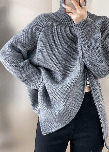 Casual Grey Turtleneck Thick Cotton Knit Sweaters Fall QE073 HS-NTP240925