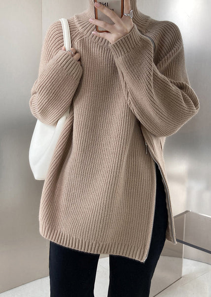 Casual Grey Turtleneck Thick Cotton Knit Sweaters Fall QE073 HS-NTP240925