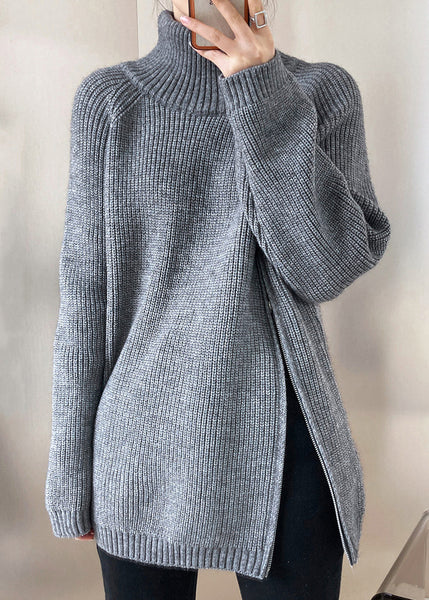 Casual Grey Turtleneck Thick Cotton Knit Sweaters Fall QE073 HS-NTP240925