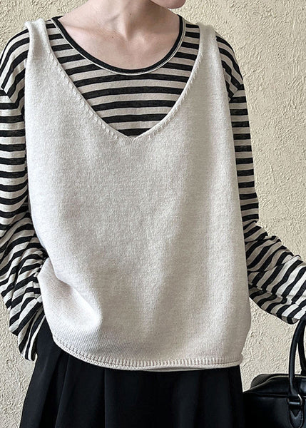 Casual Grey V Neck Thick Cotton Knit Vest Sleeveless QE080 HS-CTS240925