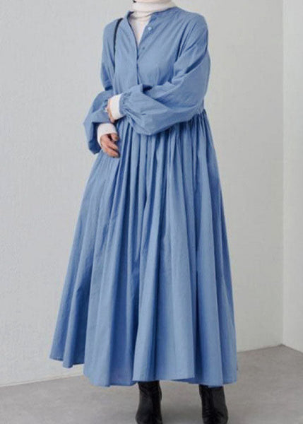 Robe décontractée grise en coton patchwork froissé à manches lanternes TL029