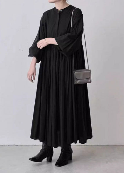 Robe décontractée grise en coton patchwork froissé à manches lanternes TL029