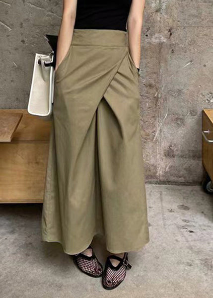 High Khaki Pockets Waist Casual Maxi Asymmetrical Patchwork Skirt FashionChic