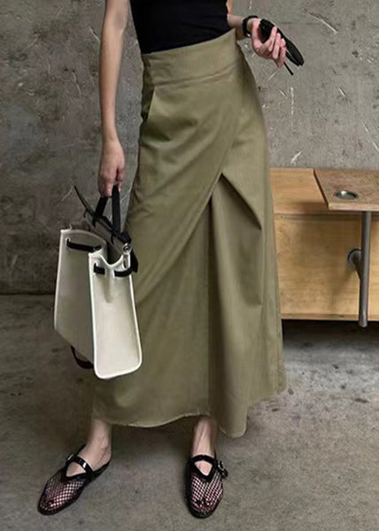 High Khaki Pockets Waist Casual Maxi Asymmetrical Patchwork Skirt FashionChic