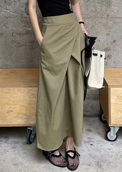 High Khaki Pockets Waist Casual Maxi Asymmetrical Patchwork Skirt FashionChic