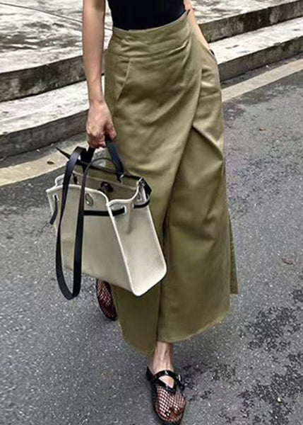 High Khaki Pockets Waist Casual Maxi Asymmetrical Patchwork Skirt FashionChic