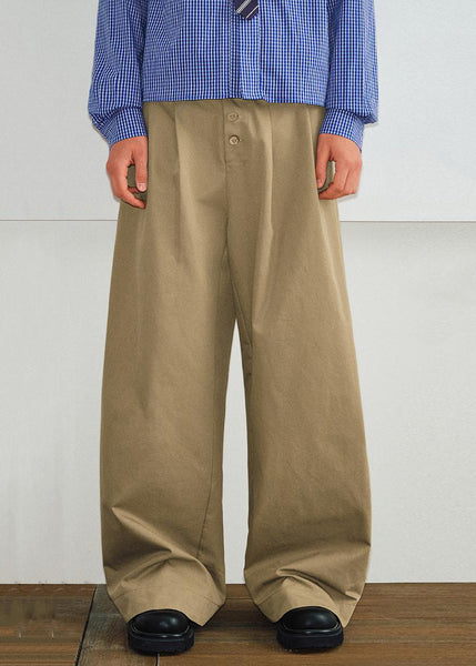 Casual Spring Waist High Pants Button Mens Cotton Pockets Khaki FashionChic