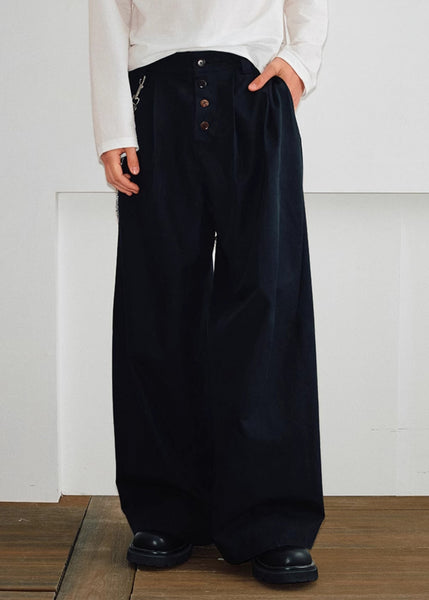 Casual Spring Waist High Pants Button Mens Cotton Pockets Khaki FashionChic