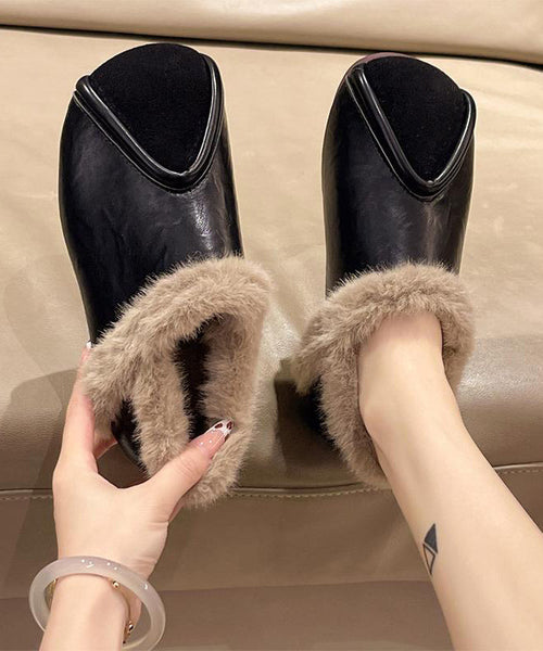 Casual Khaki Comfy Splicing Flat Feet Shoes Fuzzy Wool Lined TE021 ABC