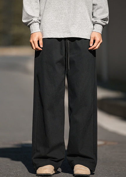 Men Wide Cotton Embroideried Khaki Leg Pants Pockets Casual FashionChic