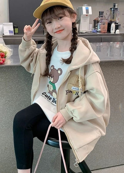 Casual Khaki Graphic Zippered Kids Hoodies Outwear Fall QV049 MM-RCTZCGTS241026