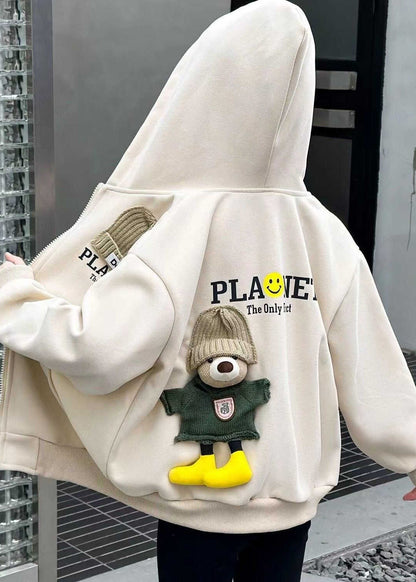 Casual Khaki Graphic Zippered Kids Hoodies Outwear Fall QV049 MM-RCTZCGTS241026