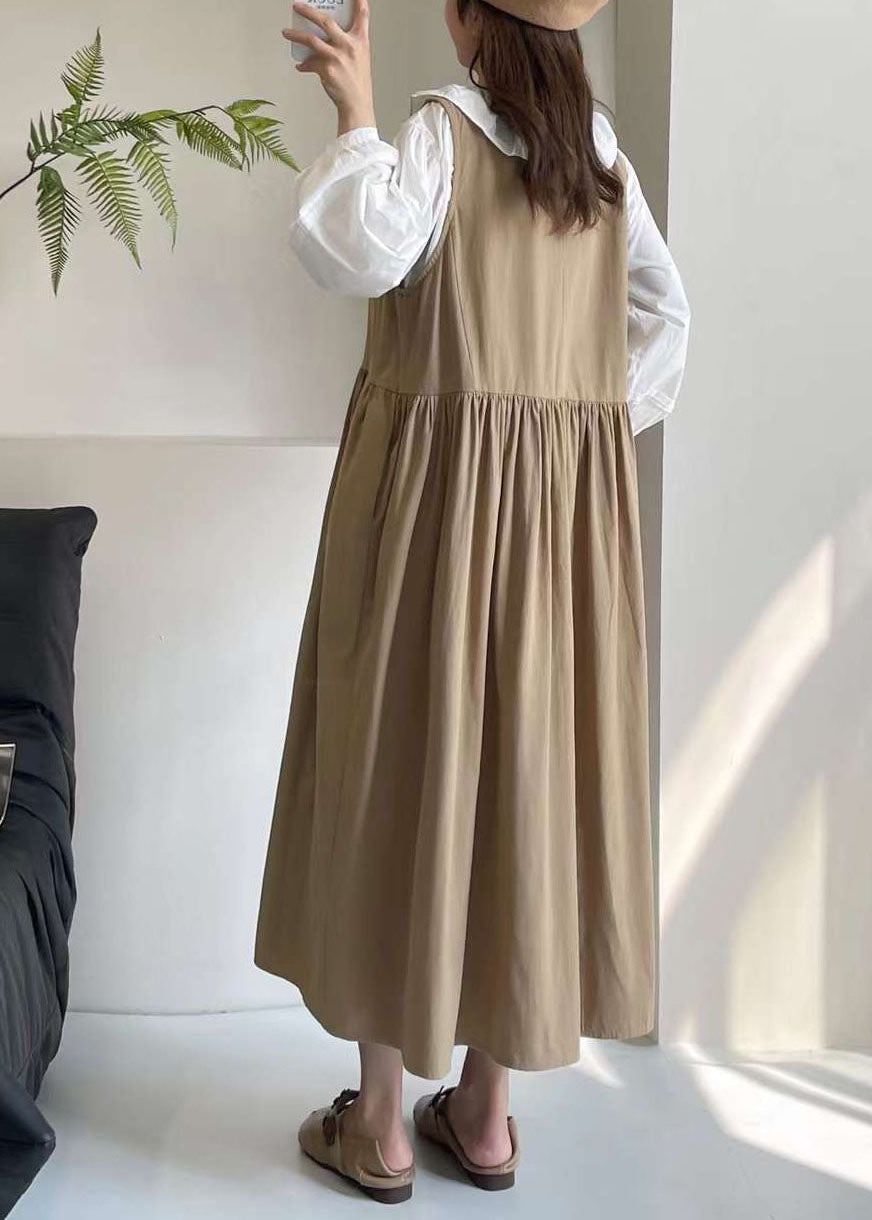Casual Khaki Hollow Out Long Dress Sleeveless BV037 MZF-SDL240702