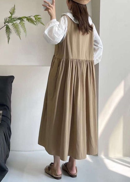 Casual Khaki Hollow Out Long Dress Sleeveless BV037 MZF-SDL240702