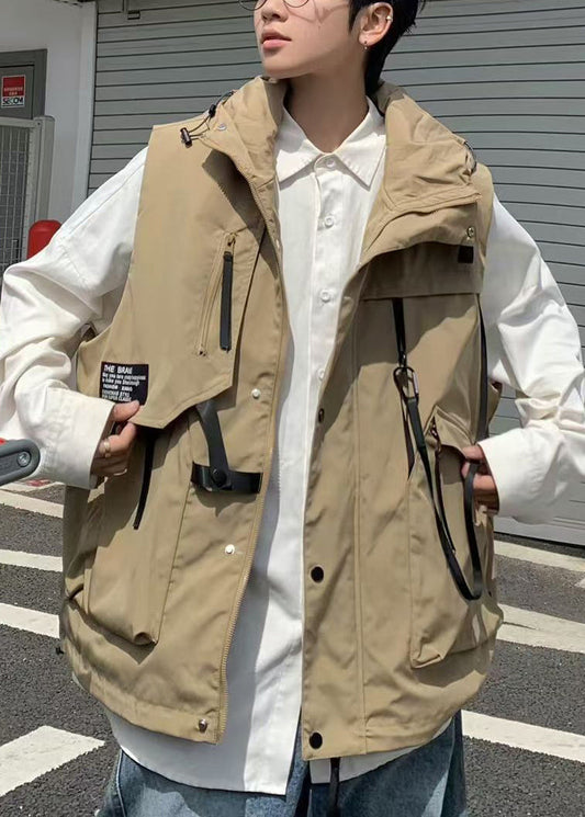Casual Khaki Hooded Pockets Cotton Men Waistcoat Spring RN007 ABC
