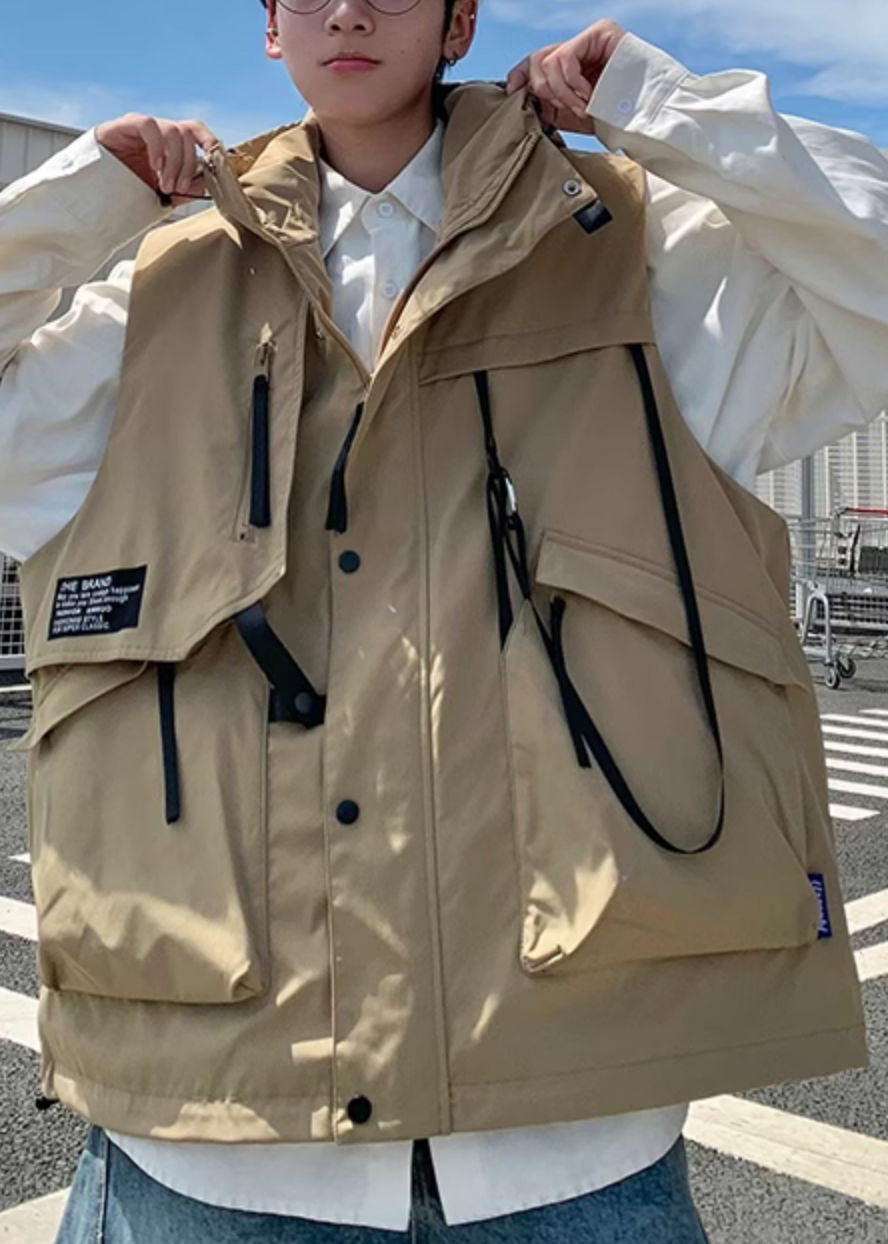 Casual Khaki Hooded Pockets Cotton Men Waistcoat Spring RN007 ABC