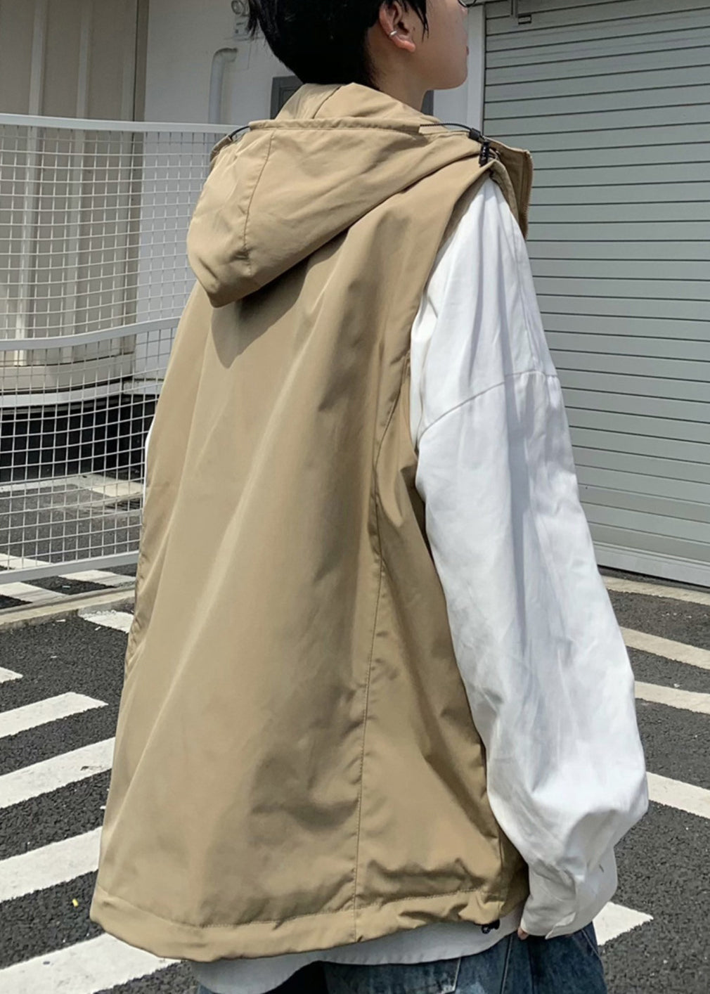 Casual Khaki Hooded Pockets Cotton Men Waistcoat Spring RN007 ABC