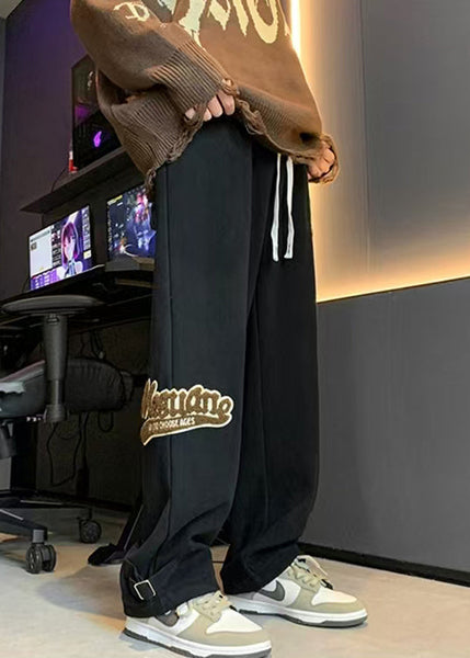 Casual Khaki Letter Elastic Waist Warm Fleece Mens Pants Spring RM055 ABC