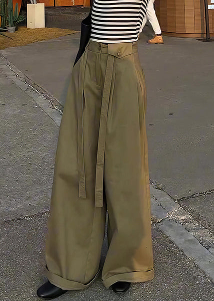 Pants Leg Design Khaki High Casual Wide Cotton Original Waist FashionChic