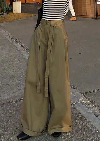 Pants Leg Design Khaki High Casual Wide Cotton Original Waist FashionChic