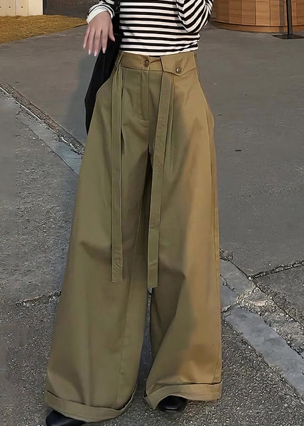 Pants Leg Design Khaki High Casual Wide Cotton Original Waist FashionChic
