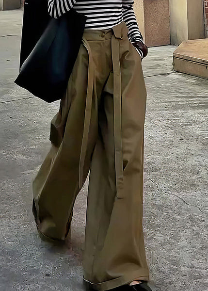Pants Leg Design Khaki High Casual Wide Cotton Original Waist FashionChic