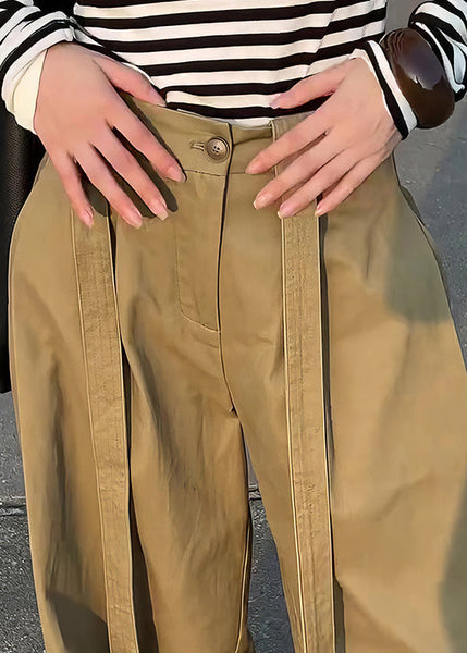 Pants Leg Design Khaki High Casual Wide Cotton Original Waist FashionChic