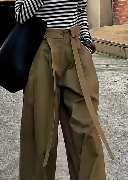 Pants Leg Design Khaki High Casual Wide Cotton Original Waist FashionChic