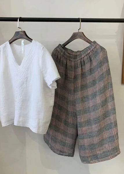 Pants Linen Khaki Harem Plaid Casual Oversized Summer FashionChic