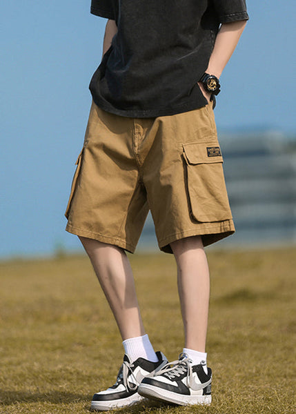 Mens Cotton Elastic Pockets Khaki Summer Waist Casual Shorts FashionChic