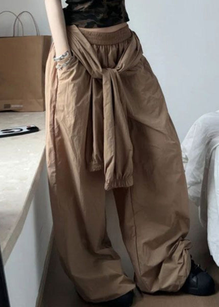 Casual Khaki Pockets Elastic Waist Cotton Pants Summer PP001 OM-NZ240827