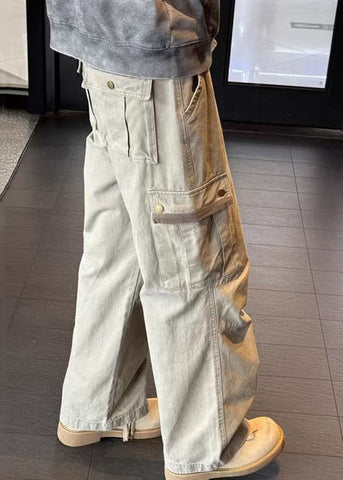 Pockets Denim Men Pants Casual High Khaki Spring Waist FashionChic