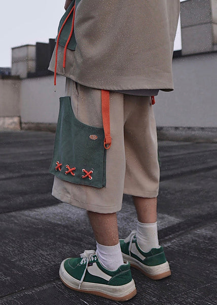 Khaki Pockets Cotton Summer Shorts Casual Mens Oversized FashionChic