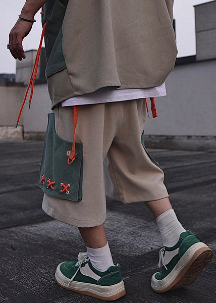 Khaki Pockets Cotton Summer Shorts Casual Mens Oversized FashionChic