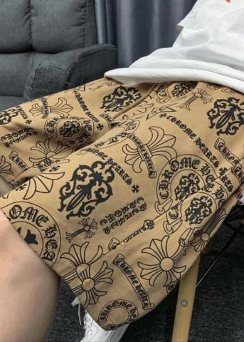 Summer Print Casual Mens Shorts Khaki Cotton Waist Elastic FashionChic